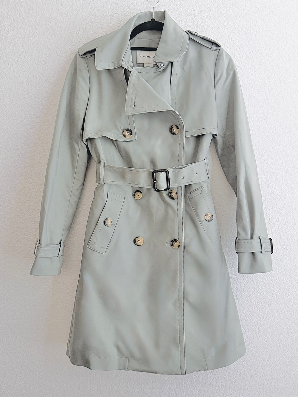 Club Monaco Women's Belted Trench Coat - Light Sage Size XS NWT - Picture 6 of 10